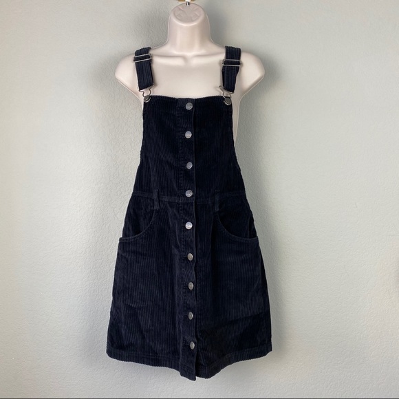 Vintage Dresses & Skirts - Vintage 90s Black Wide Wale Corduroy Jumper Dress